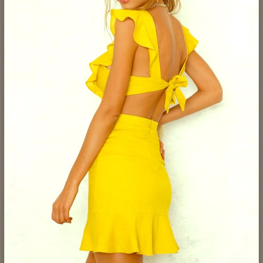 Yellow Linen Ruffle Dress